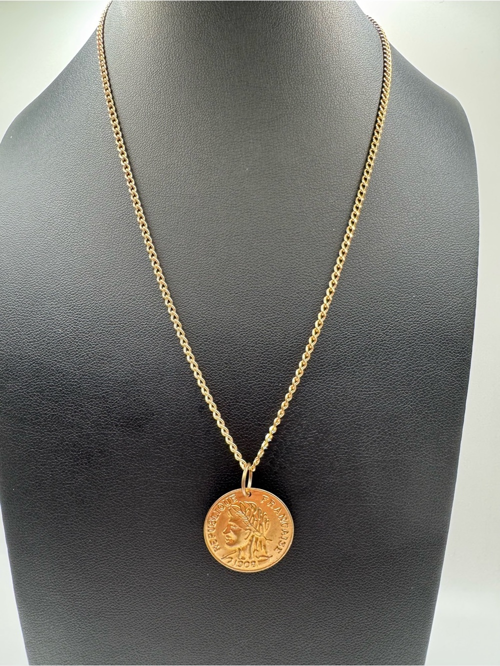 Gold-Toned 1908 French Coin Pendant Necklace